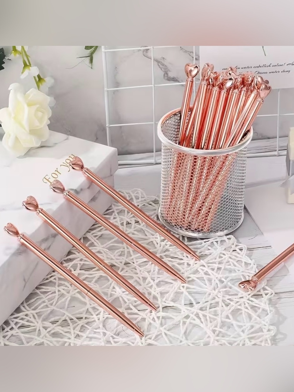 2 Rose Gold Heart Shaped Ballpoint Pens - Black Ink - Picture 2 of 3